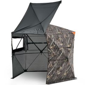 Hunting Blind, 6-7 Person, 288 Degree 5 Side See-Through Ground Blinds with Carrying Bag, Portable Camouflage Tent