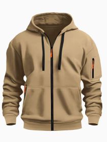 Zipper Hooded Sweatshirt Men's Sports Casual Cardigan Coat (Option: Camel-S)
